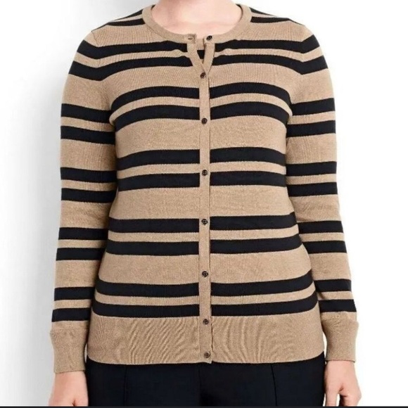 2x1 Lands' End (Size XL) Black & Tan Striped 100% Suprima Cotton Button Cardigan - Picture 1 of 16